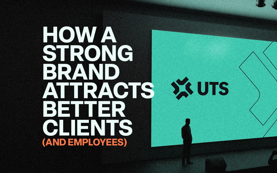 Article title graphic on how a strong brand attracts better clients and employees by Washington DC agency Design Noon