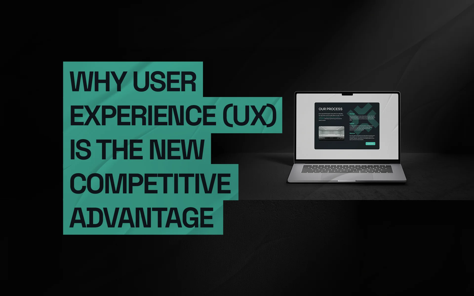 Feature graphic for Design Noon article titled Why User Experience UX Is The New Competitive Advantage displaying a laptop website showcase in Washington DC