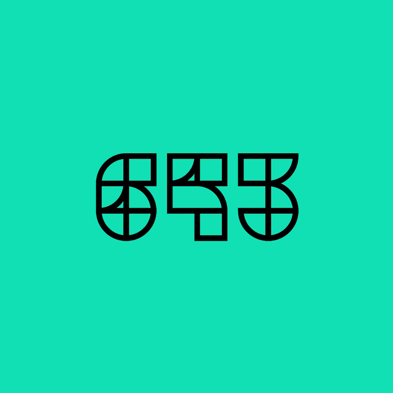 SixFour3 animated numbers logo construction grid on teal background designed by Washington DC creative agency Design Noon