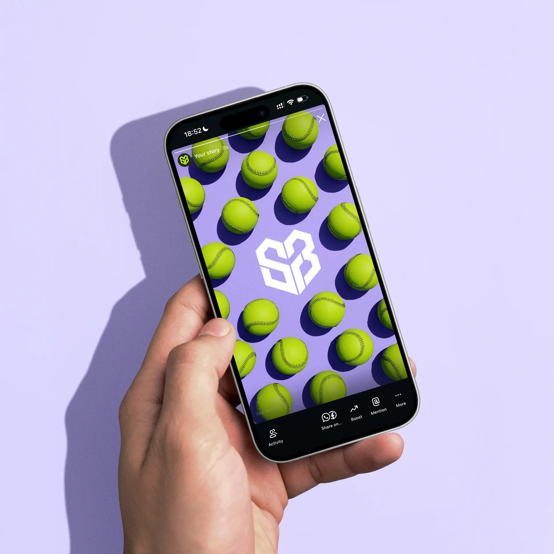 SixFour3 Instagram story screen mockup on smartphone held by hand designed by Washington DC creative agency Design Noon