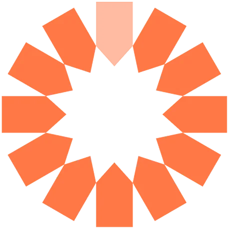Circular sunburst agency logo mark composed of geometric orange segments with a light peach accent, designed by Design Noon in Washington DC