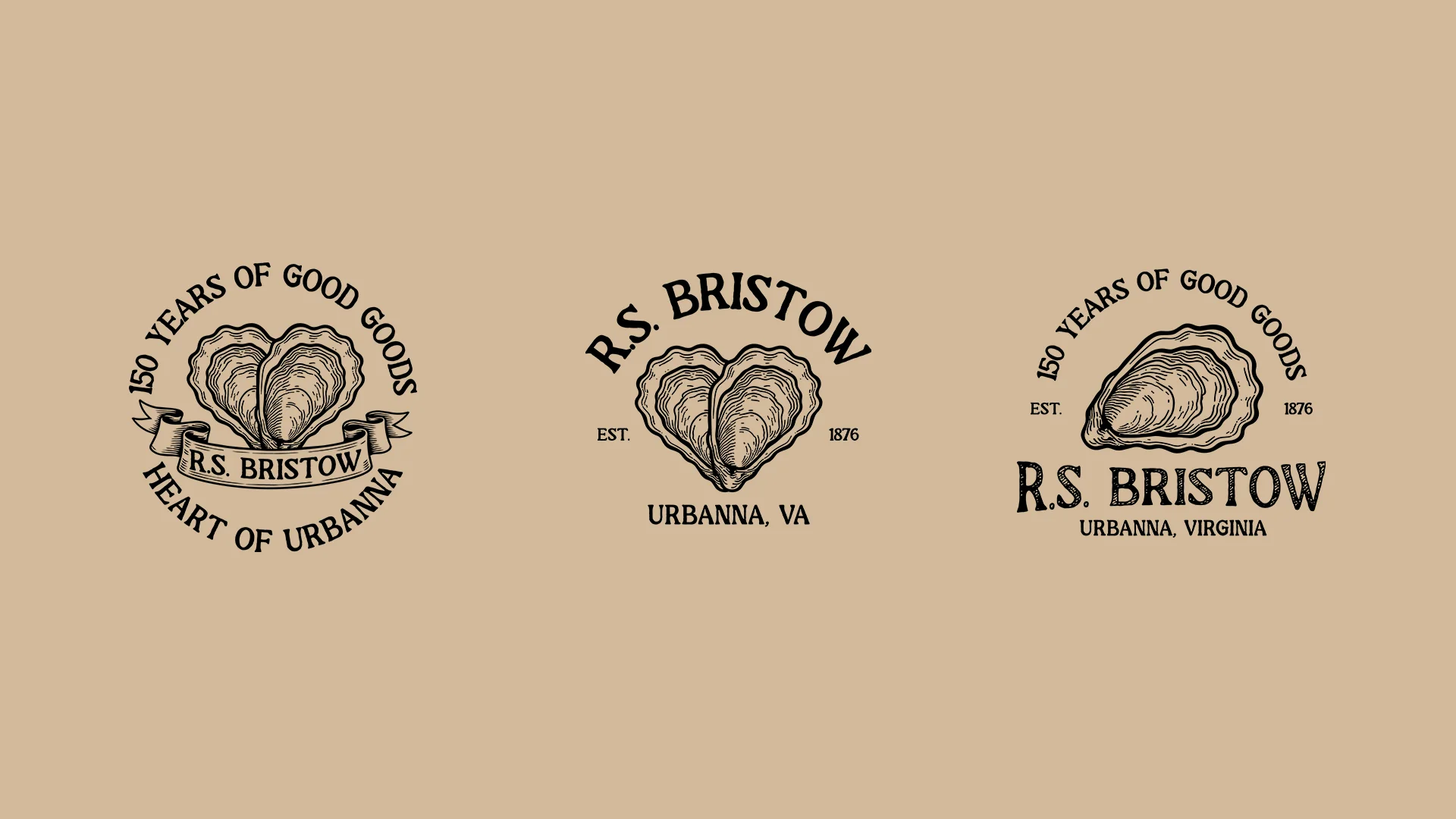 RS Bristow logo variations on sand background brand identity by Washington DC creative agency Design Noon