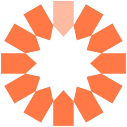 Circular sunburst agency logo mark composed of geometric orange segments with a light peach accent, designed by Design Noon in Washington DC