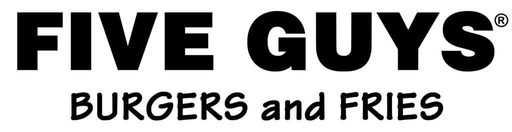 Official black wordmark logo for Five Guys featuring the typography FIVE GUYS BURGERS and FRIES