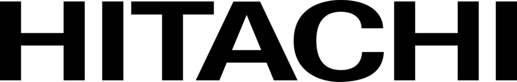 Official black wordmark logo for corporate brand Hitachi