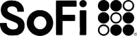 Official black logo lockup for SoFi featuring bold typography wordmark and signature dot grid icon