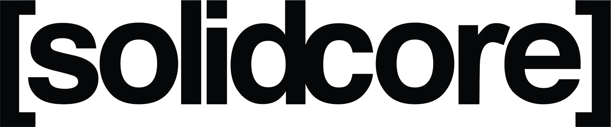 Official black wordmark logo for Solidcore featuring lowercase typography enclosed within square brackets