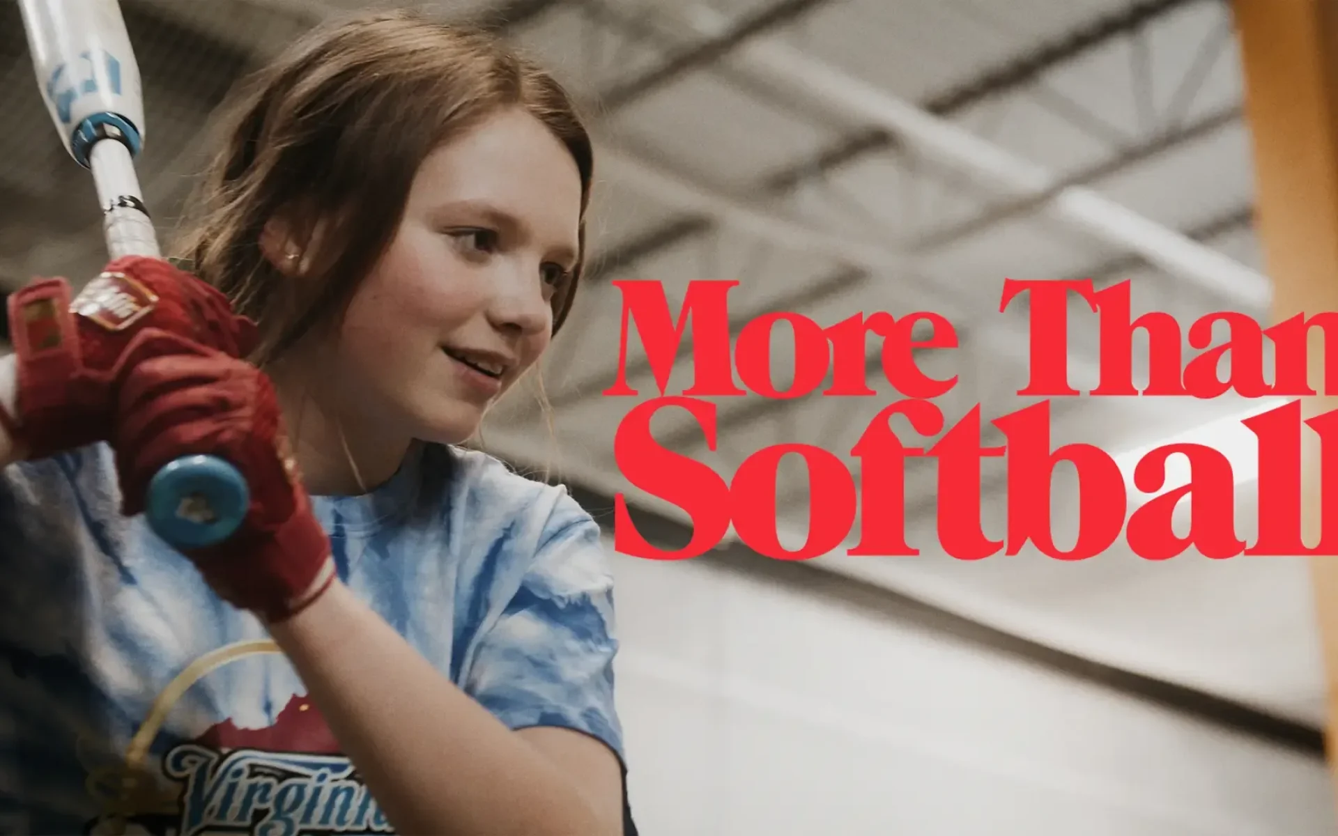 SixFour3 More Than Softball video production title graphic featuring young softball athlete by Washington DC video production agency Design Noon work portfolio