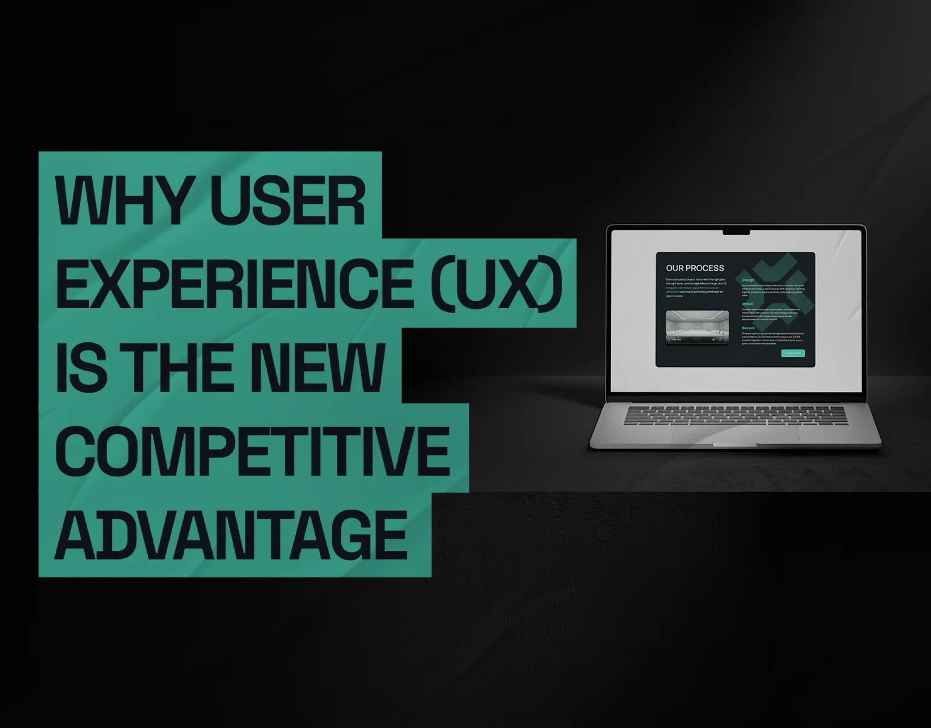 Feature graphic for Design Noon article titled Why User Experience UX Is The New Competitive Advantage displaying a laptop website showcase in Washington DC